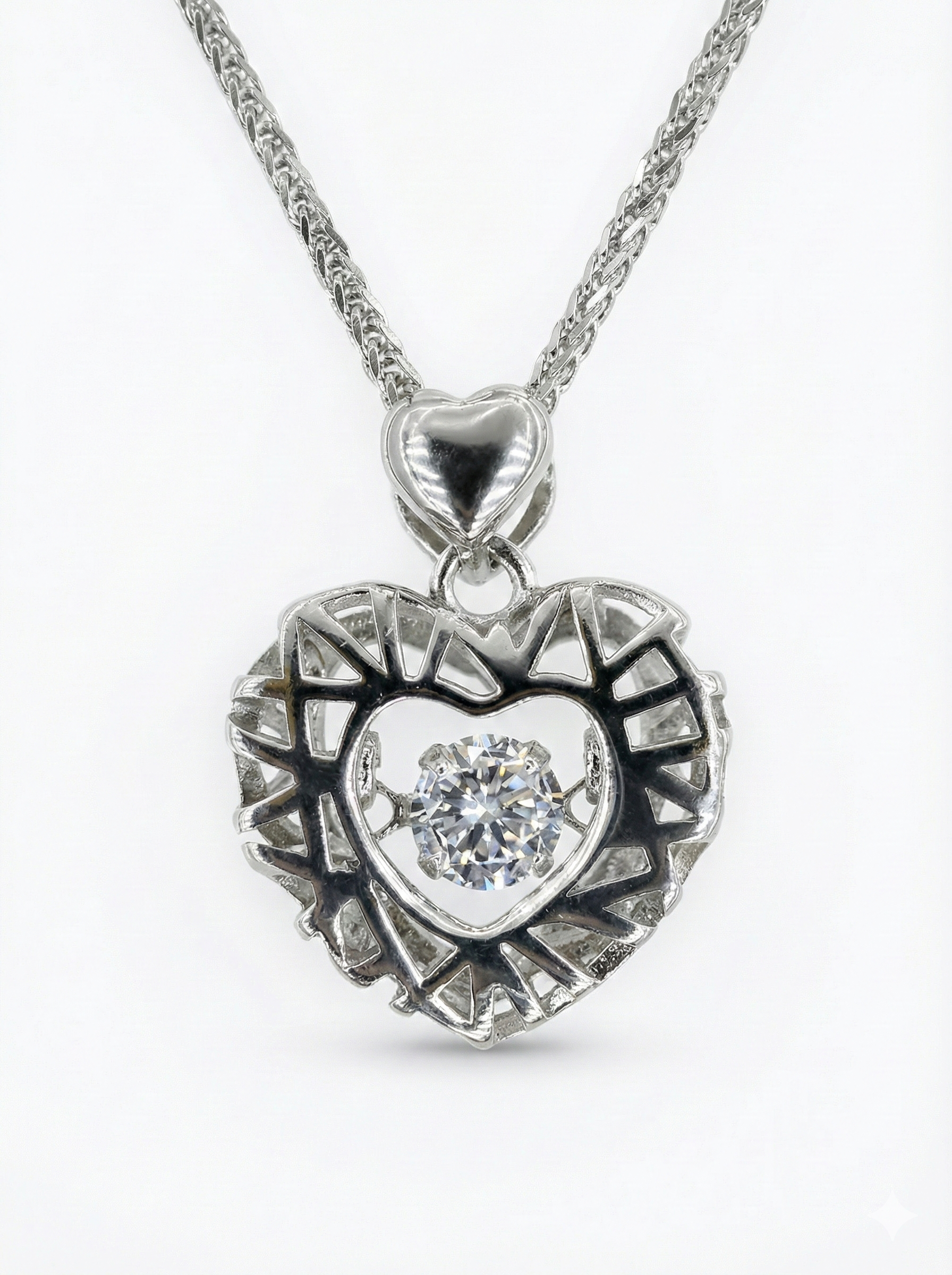 Heart Pendant Necklace with Brilliant Center Crystal – Elegant Cutout Design-925 Sterling Silver