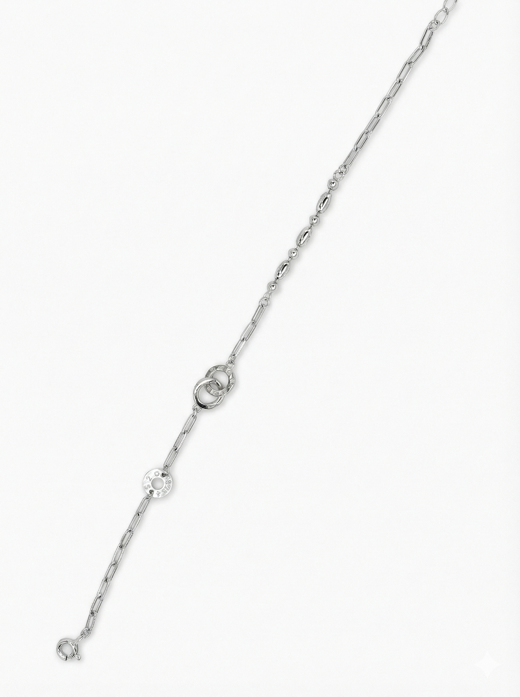 Silver-Tone Interlocking Ring Chain Adjustable Bracelet for Women-925 Sterling Silver
