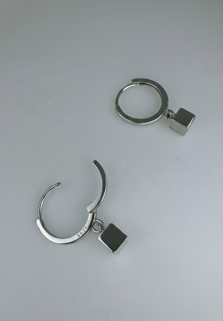 Drop Earrings with Black Gemstone-925 Sterling Silver