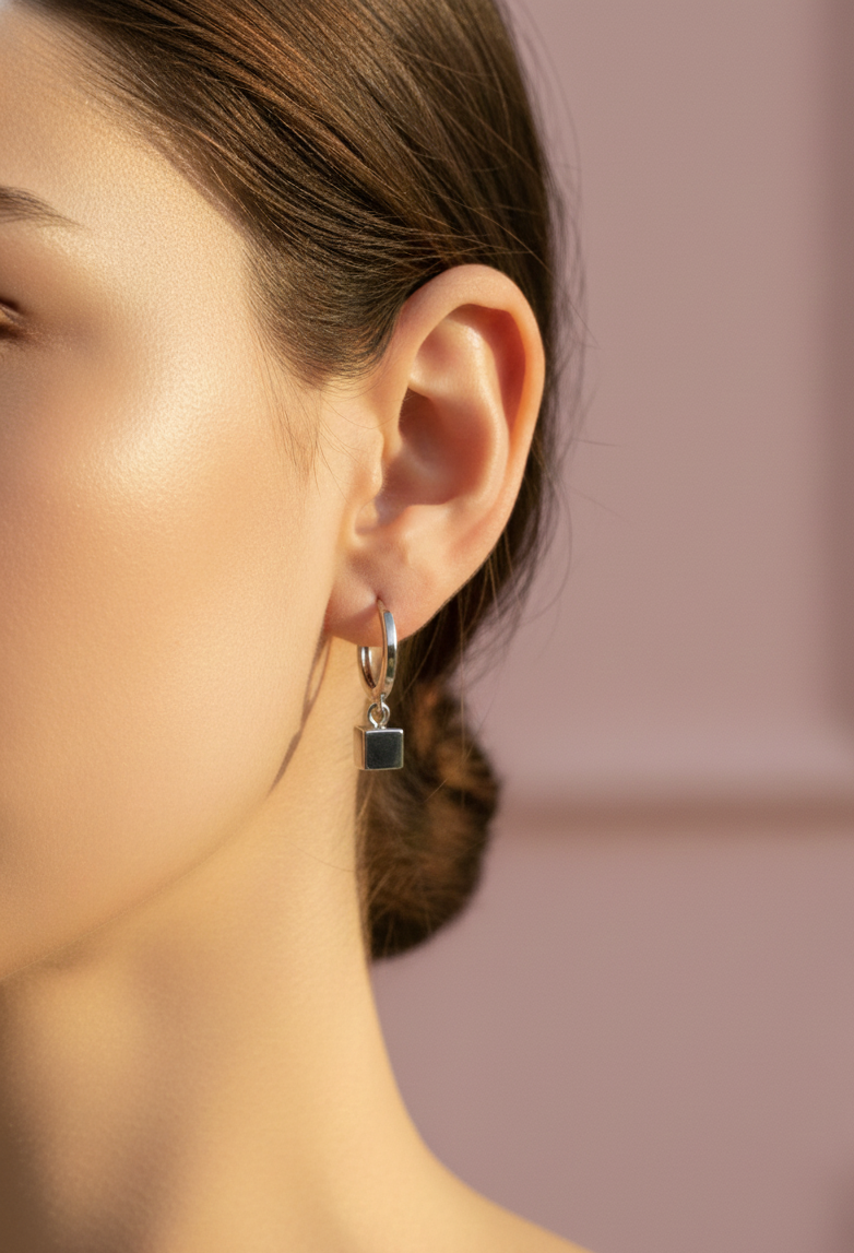 Drop Earrings with Black Gemstone-925 Sterling Silver