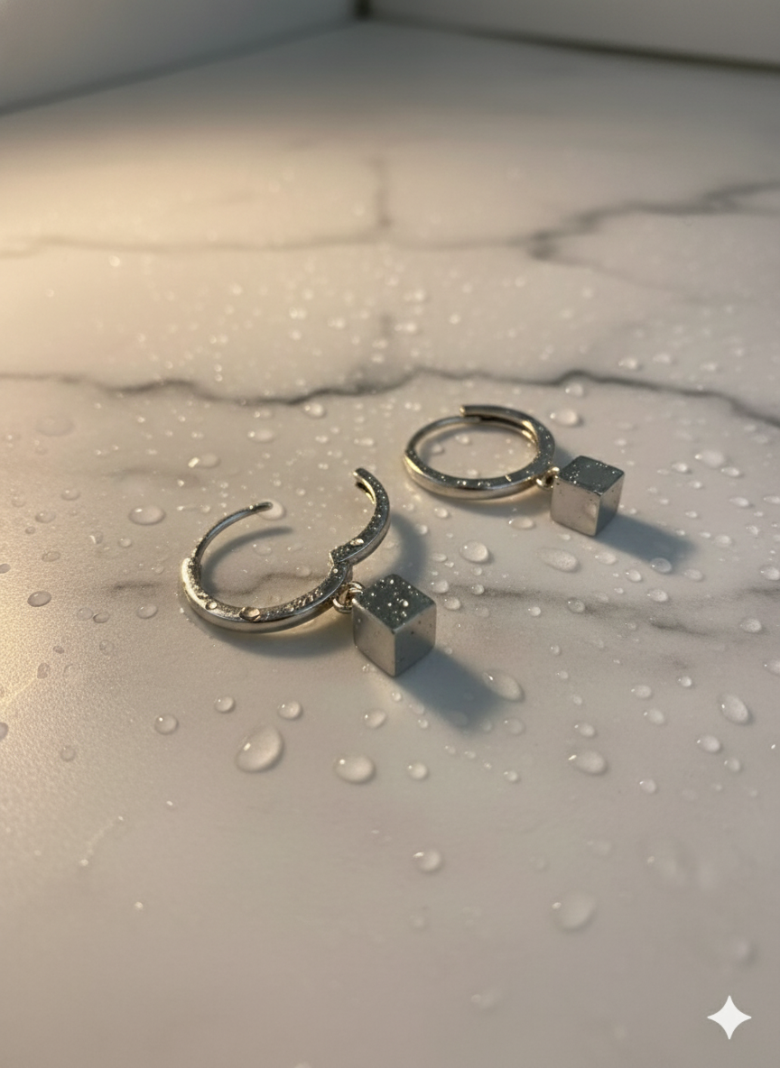 Drop Earrings with Black Gemstone-925 Sterling Silver