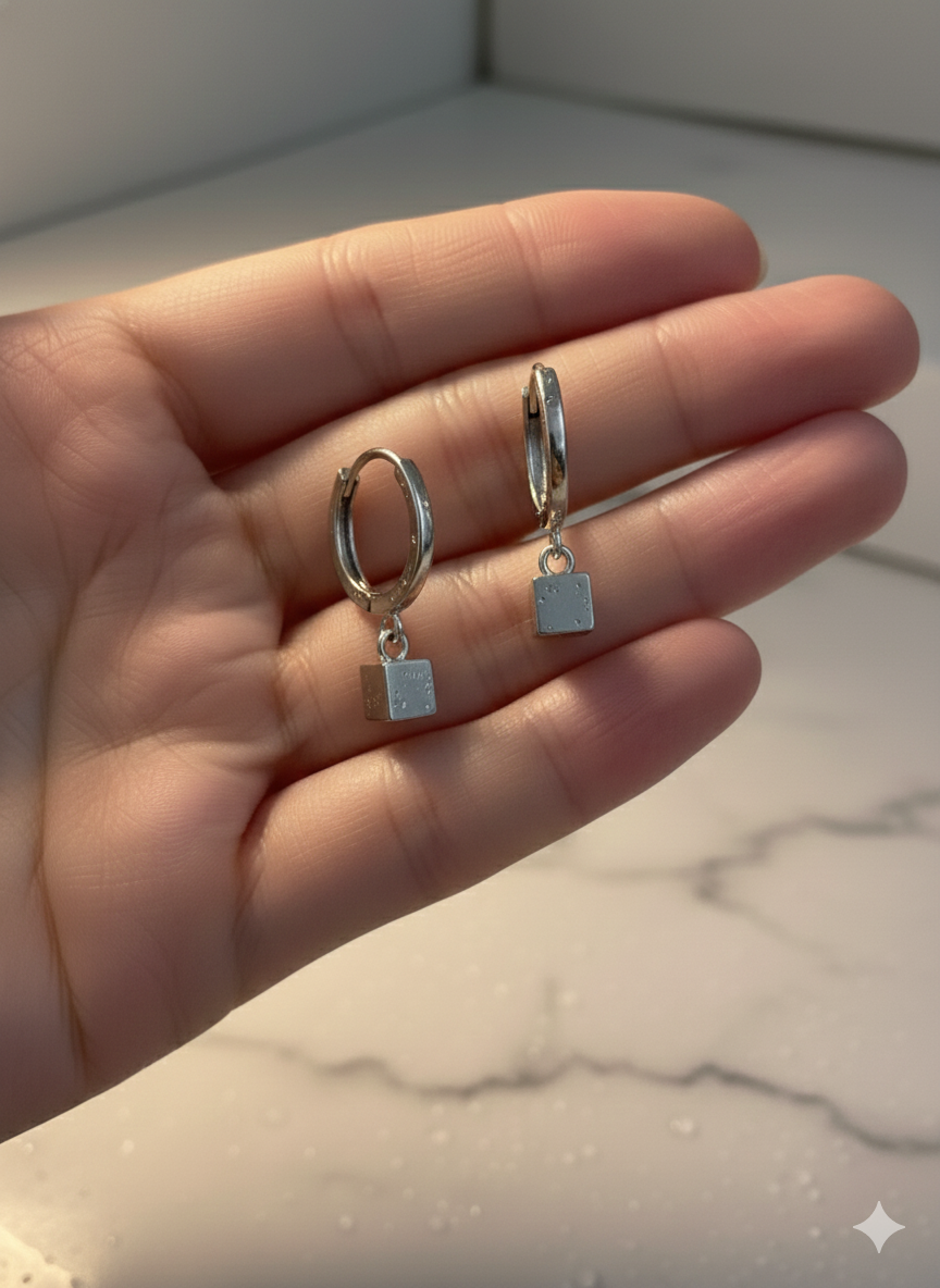 Drop Earrings with Black Gemstone-925 Sterling Silver