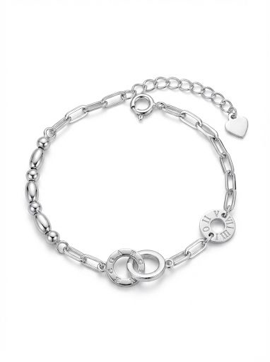 Silver-Tone Interlocking Ring Chain Adjustable Bracelet for Women-925 Sterling Silver