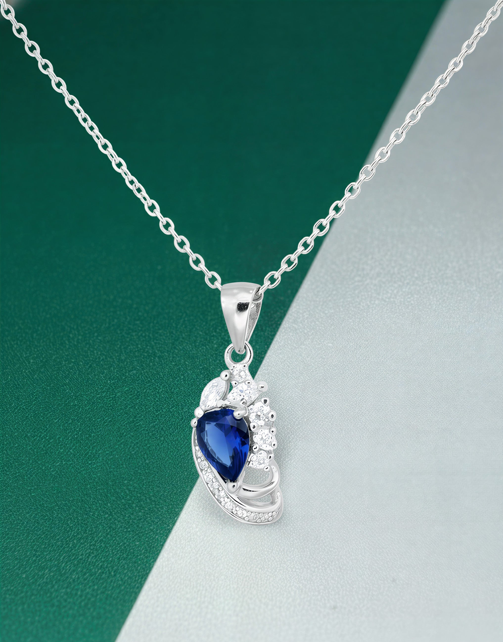 Peacock Feather Pendant with Blue Zircon-925 Sterling Silver