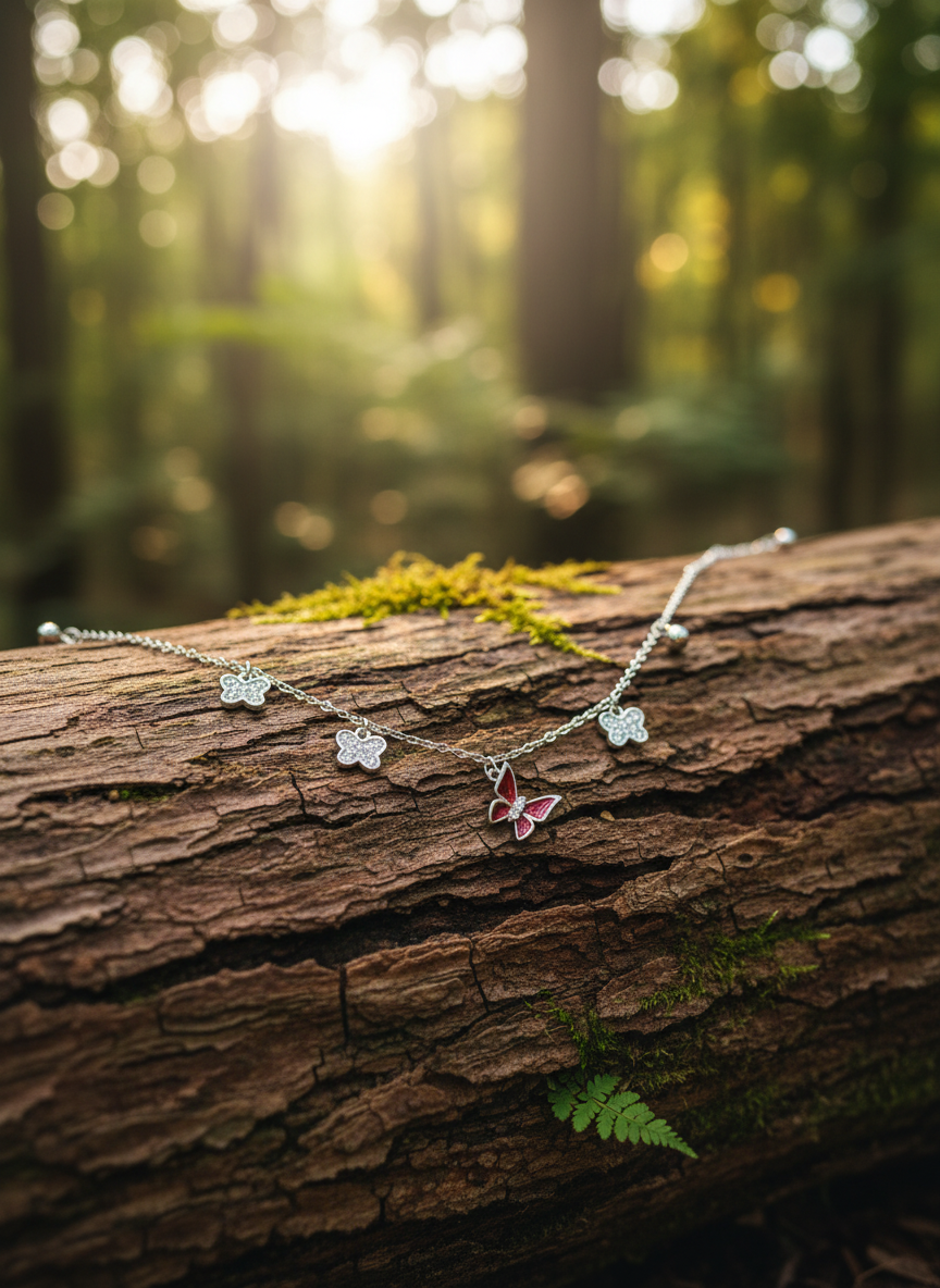 Bracelet on wooden log in forest