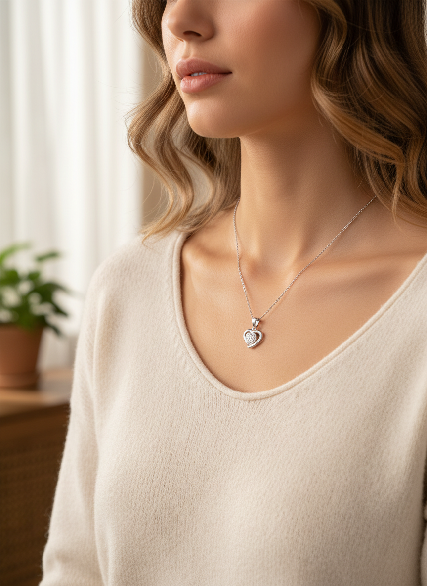 Sterling Silver Heart Pendant Necklace for women-925 Sterling Silver