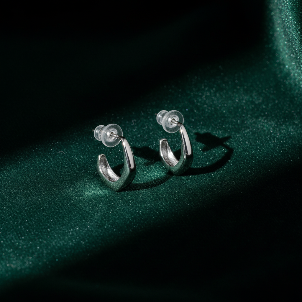 Geometric Faceted Silver Hoop Earrings