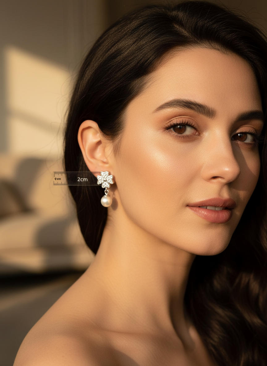 Silver Clover Pearl Drop Earrings-925 Sterling Silver