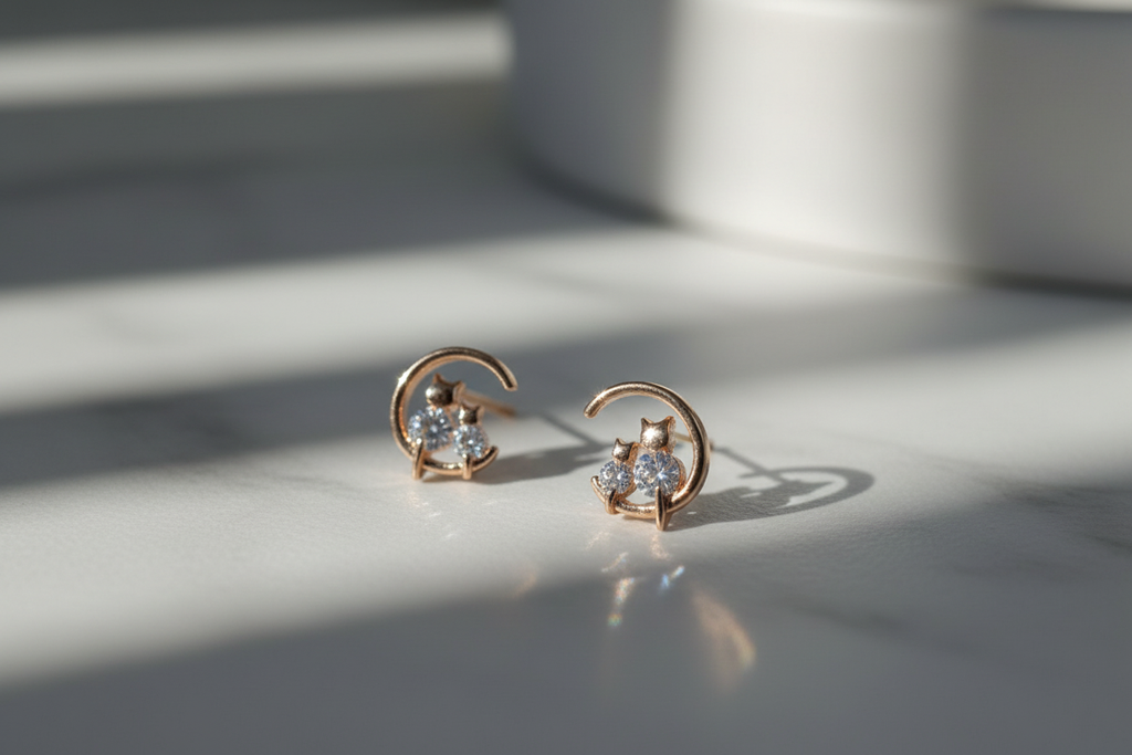 Crescent moon earrings editorial style shot