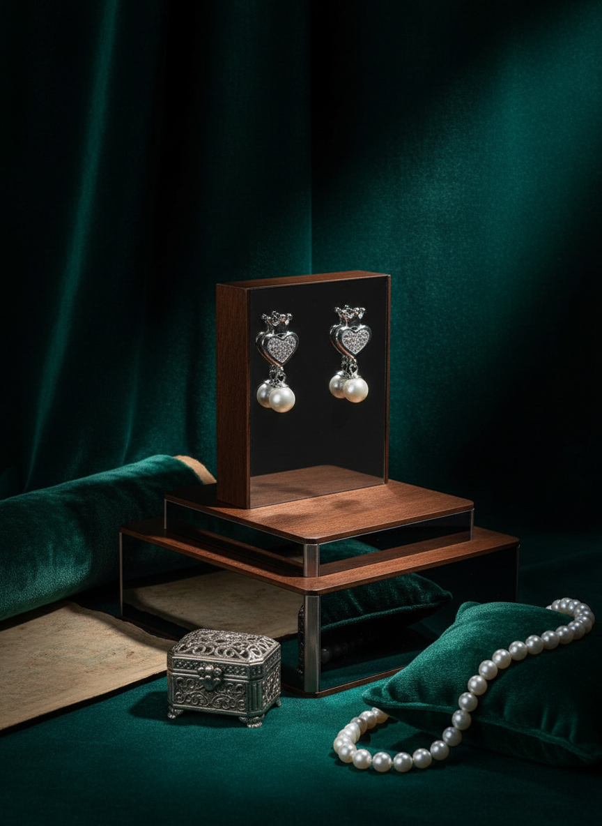 Crown Heart Pearl Drop Earrings - 925 Sterling Silver