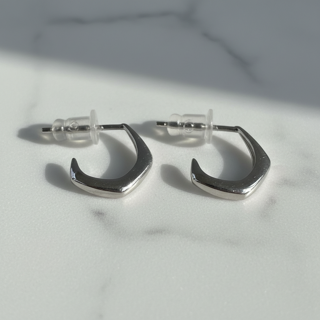 Geometric Faceted Silver Hoop Earrings