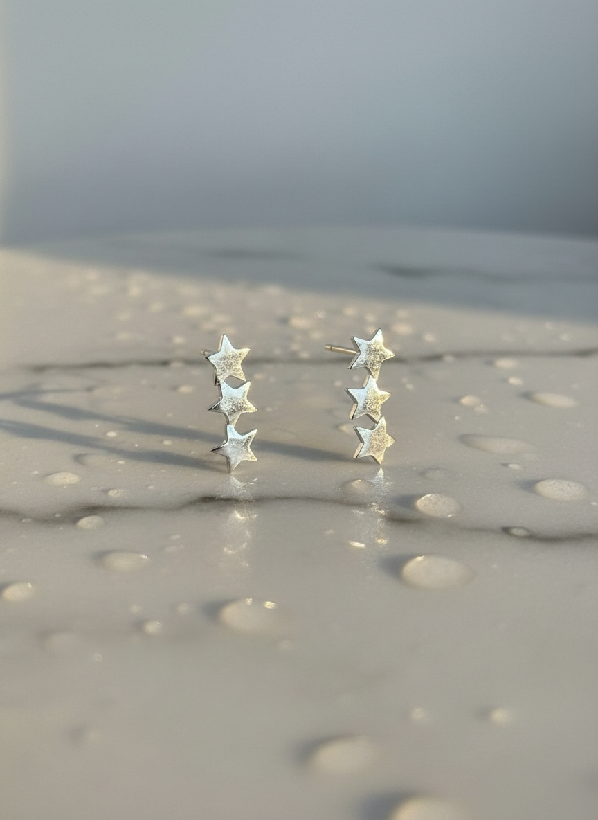 Triple Star Silver Earrings - Minimalist Stud Earrings-925 Sterling Silver