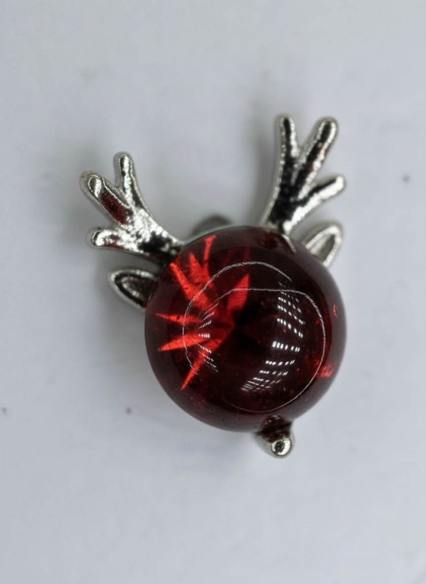 Festive Silver Reindeer Earrings - 925 Sterling Silver with Red Gemstone