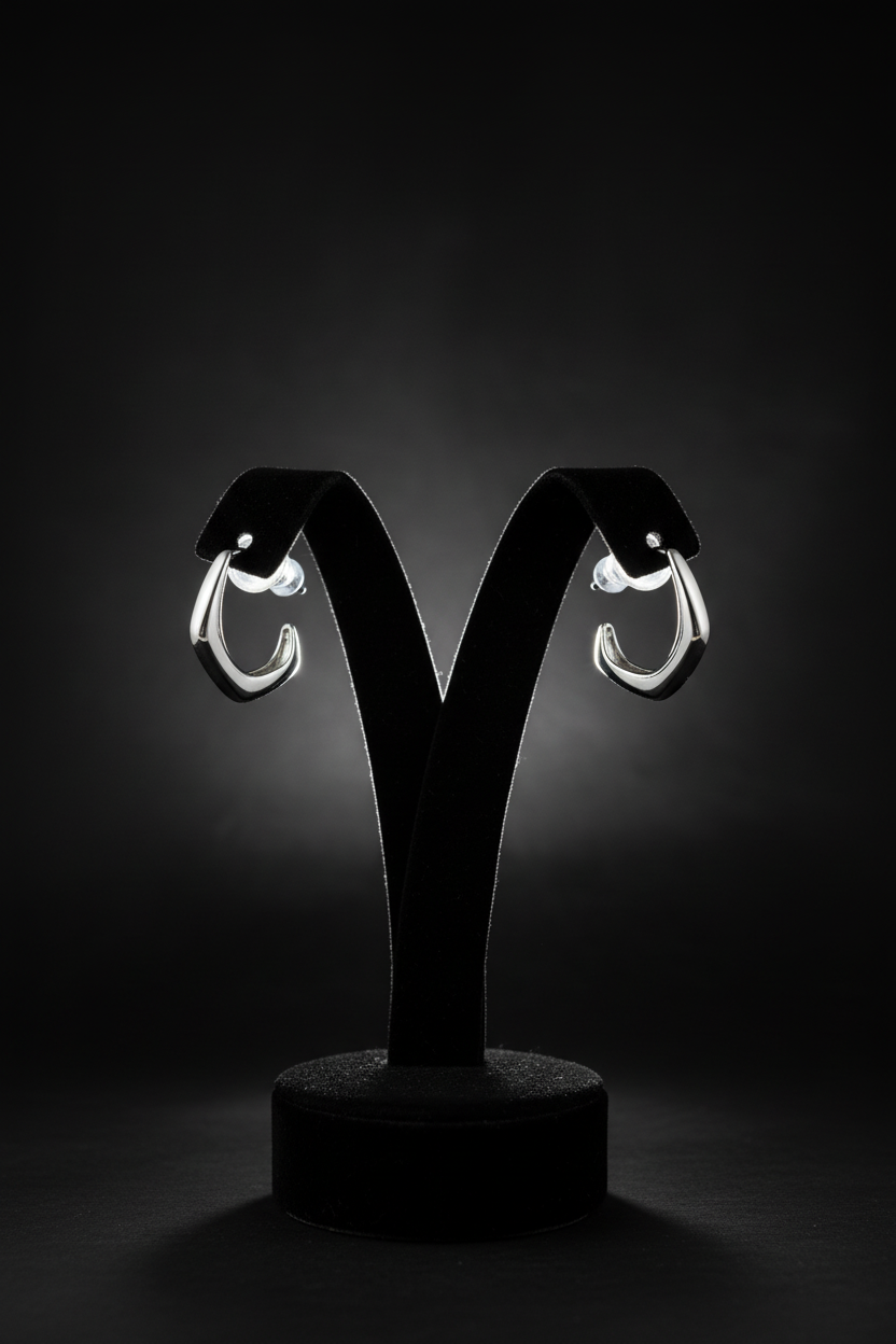 Geometric Faceted Silver Hoop Earrings