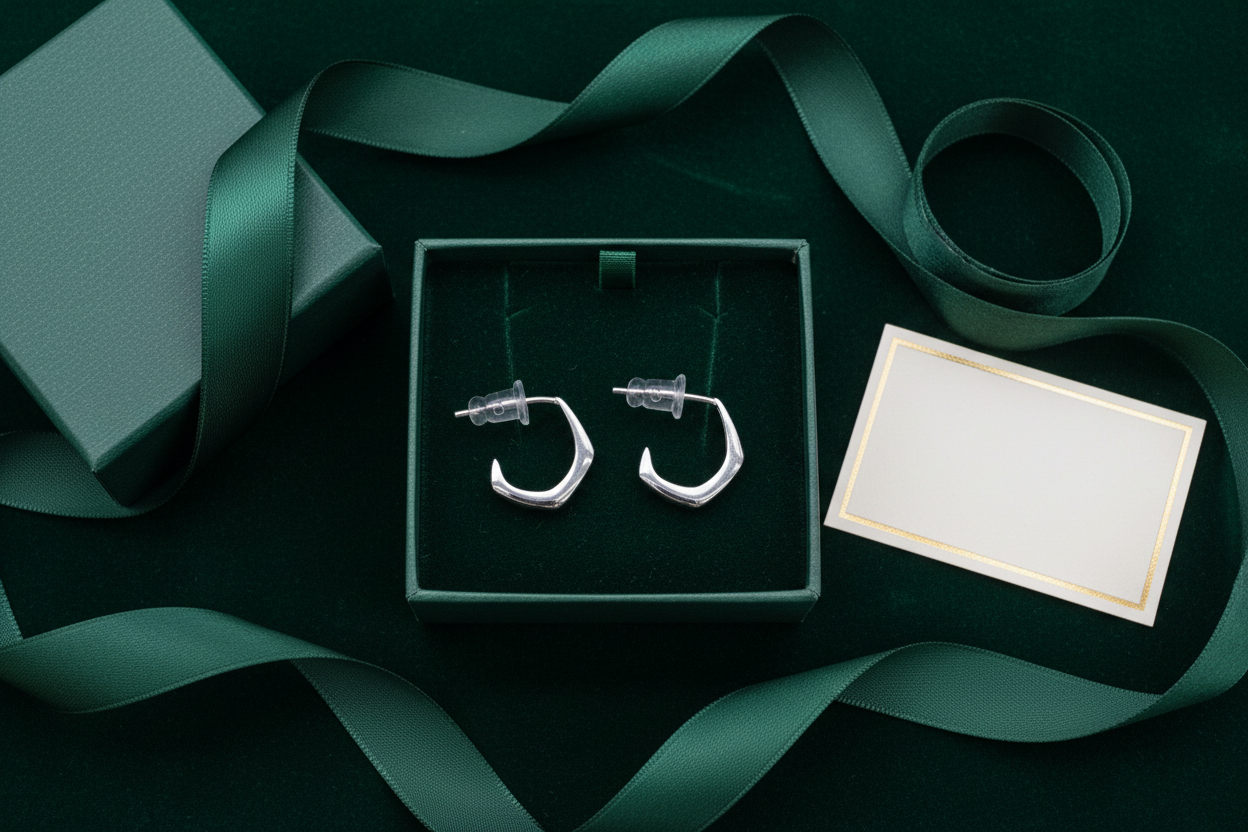 Geometric Faceted Silver Hoop Earrings