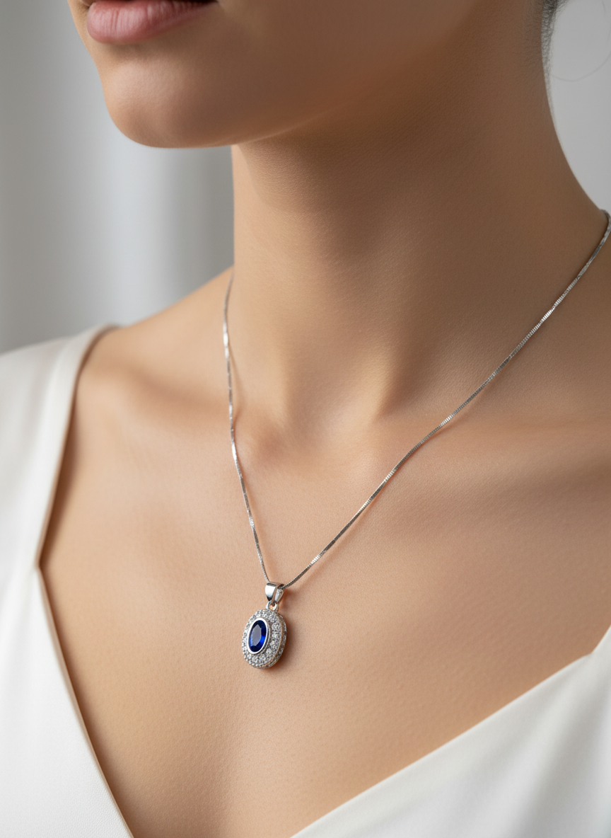 Model wearing necklace