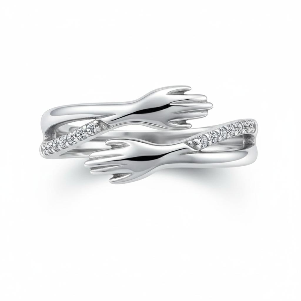 Elegant Silver Hug Ring with Crystal Accents