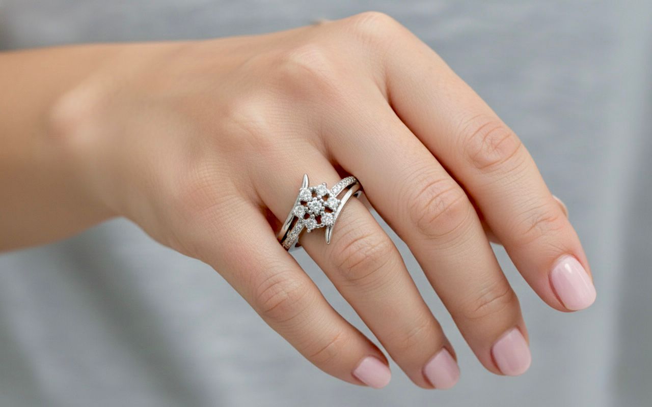 Floral Cluster Diamond Silver Ring