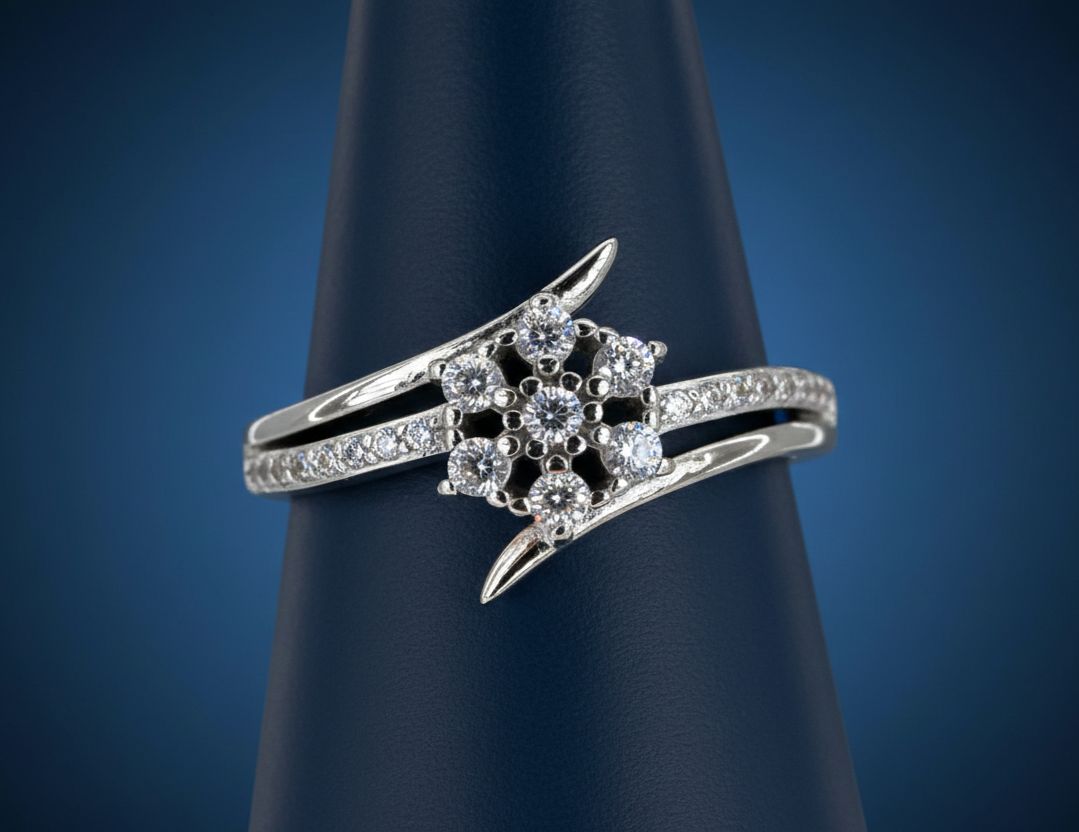 Floral Cluster Diamond Silver Ring