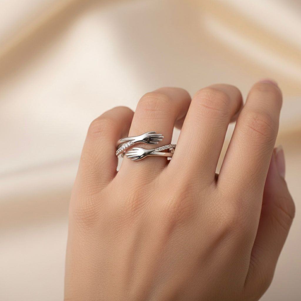 Elegant Silver Hug Ring with Crystal Accents