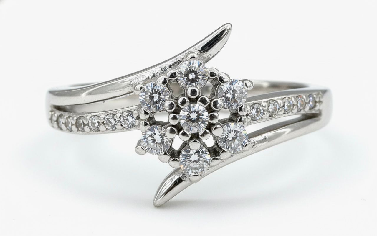 Floral Cluster Diamond Silver Ring
