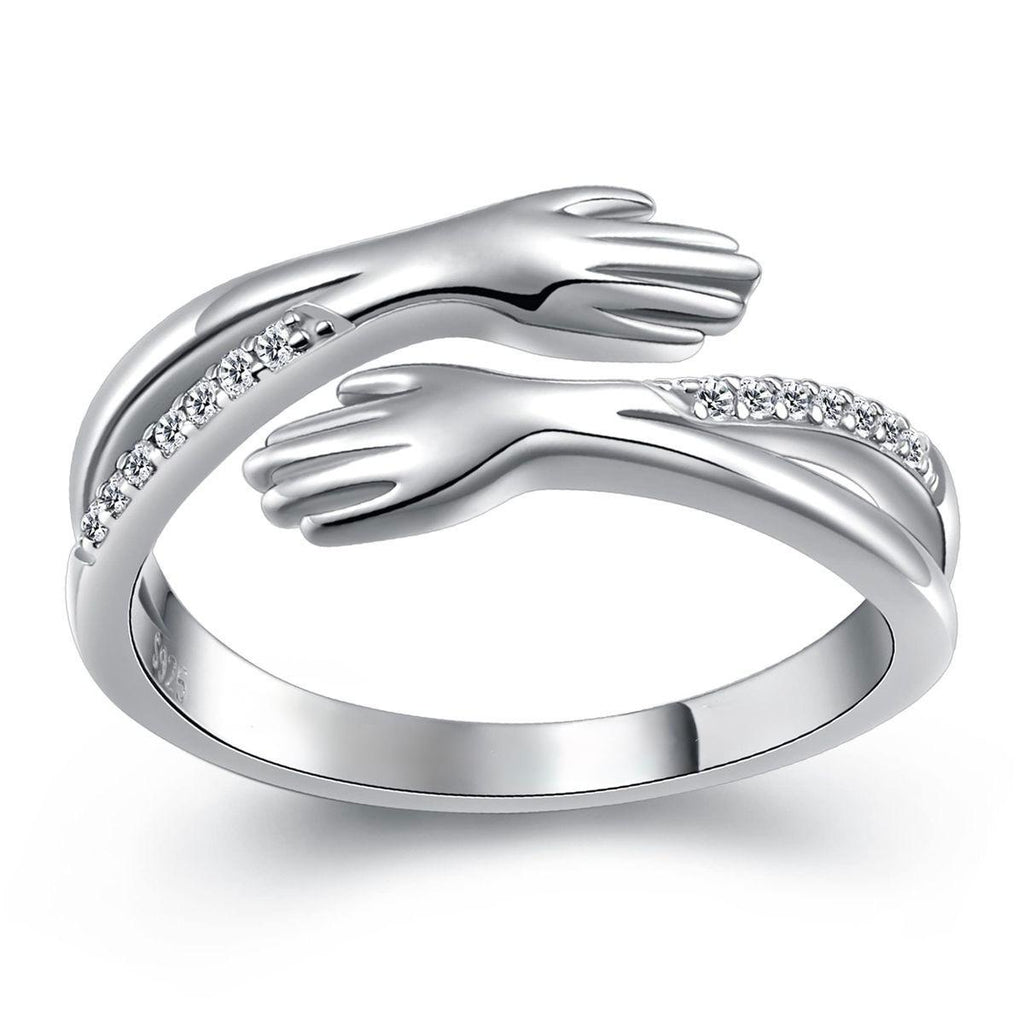 Elegant Silver Hug Ring with Crystal Accents
