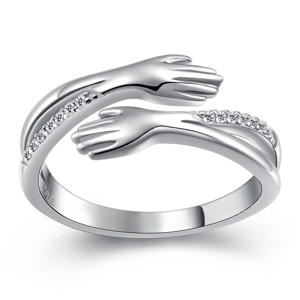 Elegant Silver Hug Ring with Crystal Accents