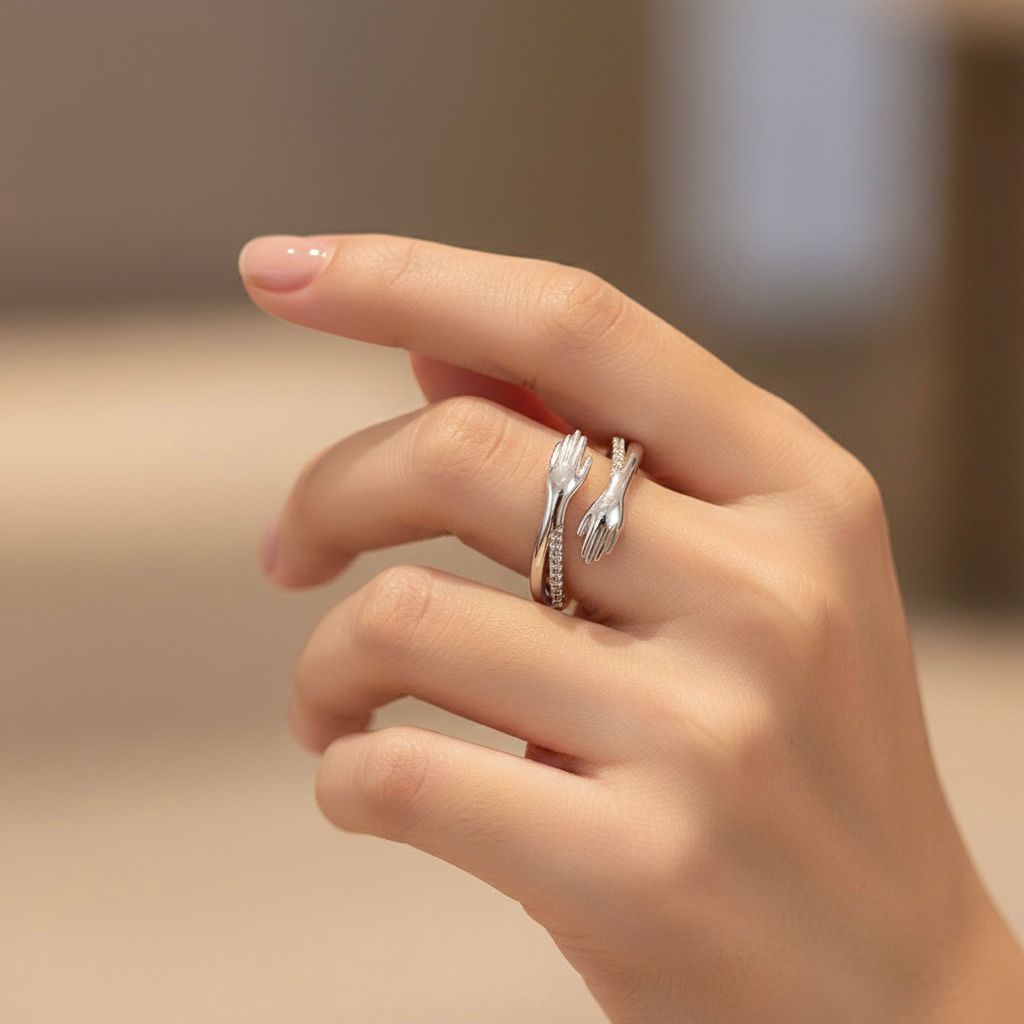 Elegant Silver Hug Ring with Crystal Accents