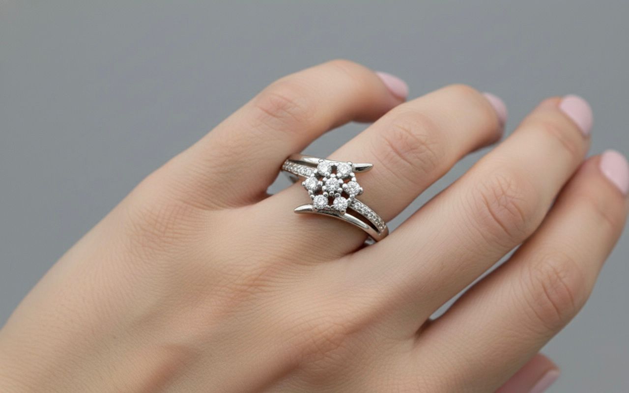 Floral Cluster Diamond Silver Ring
